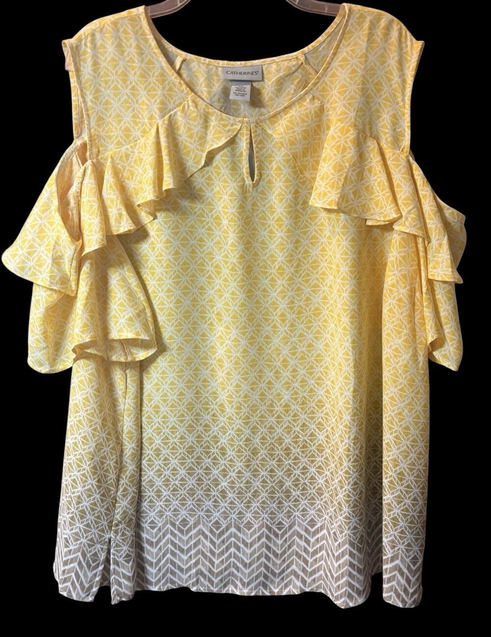 Catherines Yellow Cold Shoulder Blouse with Keyhole Neck Size 3X NWT